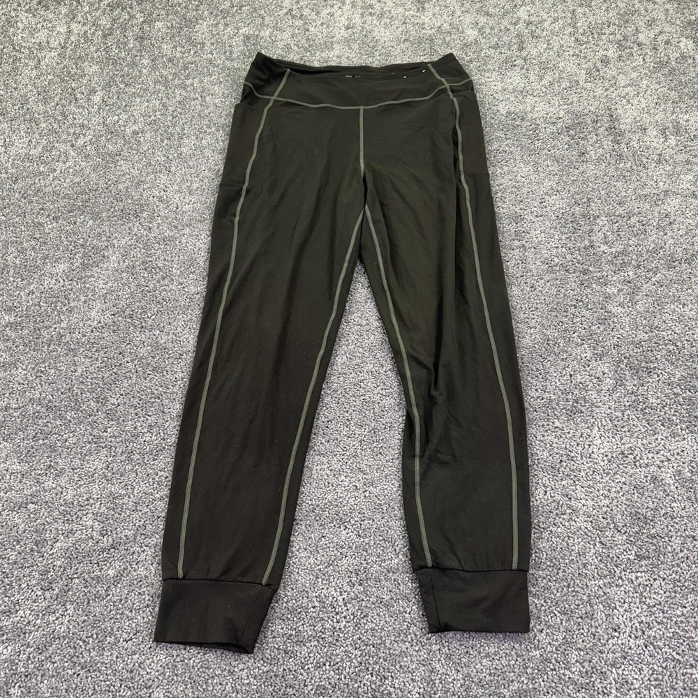 FLX Leggings Womens XL Long Black Green High Rise Nylon Spandex Cuffed Stretch